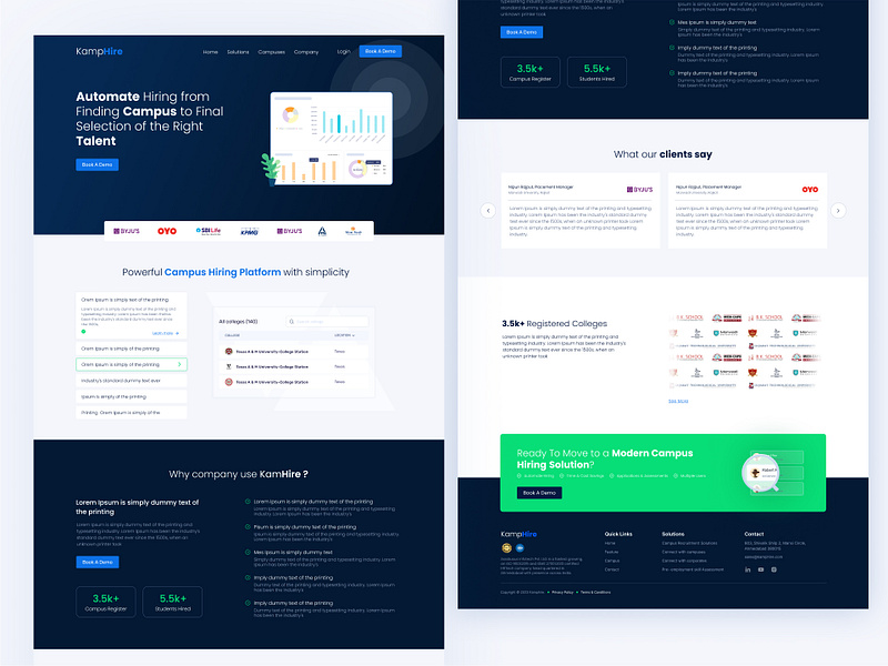 Automate Campus Hiring Solution home page design landing page prodcut design uiux design website design
