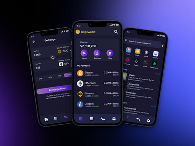 Crypto Wallet Mobile App app design blockchain crypto dark theme design exchange illustration mobile design ui ui design ux ux design visual design wallet web3