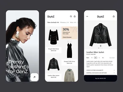 Clothing App UI add to cart app design app ui buy now clean ui clothing app design ecommerce ecommerce app ui ios app minimal mobile app mobile app design mobile design mobile ui modern design product design shop app ui design ui ux design