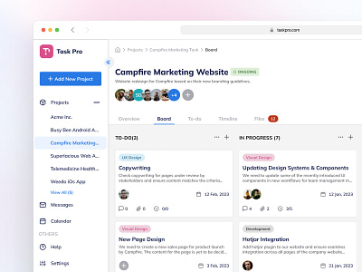 Task Pro - Project Management Application b2b interaction design projectmanagement sidemenu task ui uidesign ux uxdesign visualdesign webdesign