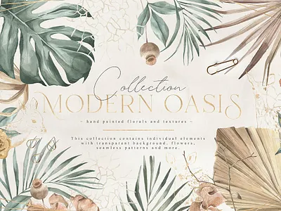 Modern Oasis Watercolor Flowers Floral Tropical animals deer floral flowers gold illustrations leaf leaves modern monstera oasis palm tree tropical wastercolor weeding