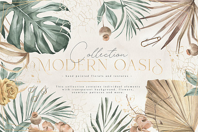 Modern Oasis Watercolor Flowers Floral Tropical animals deer floral flowers gold illustrations leaf leaves modern monstera oasis palm tree tropical wastercolor weeding