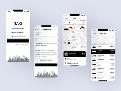 Taxi Booking app development app interaction app interface app prototype car hire figma interactive design location based services mobile app design mobile ux navigation taxi booking app transportation travel and commute trendy ui ui design user interface uxui design
