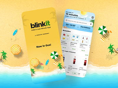 Blinkit - Now in Goa application branding cards clean e commerce festival game graphic design how it works illustration mobile splash steps ui design visual design