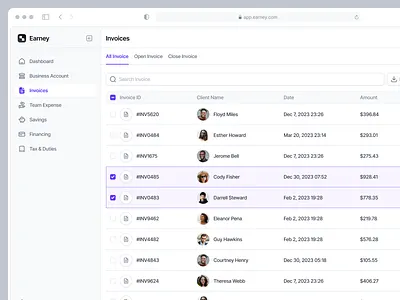 Invoice Page Dashboard Design analytics clean component dashboard data filter finance financial fintech invoice list money payment pop up saas table uiux webapp website