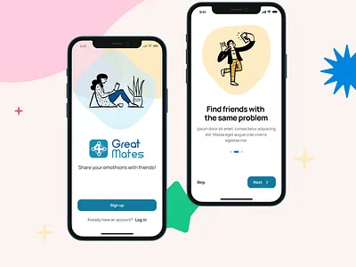 Mobile App - Heal mental illness with friends - 4 Great Mates animation branding design graphic design mental health motion graphics ui ui design user experience user interface ux