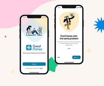 Mobile App - Heal mental illness with friends - 4 Great Mates animation branding design graphic design mental health motion graphics ui ui design user experience user interface ux