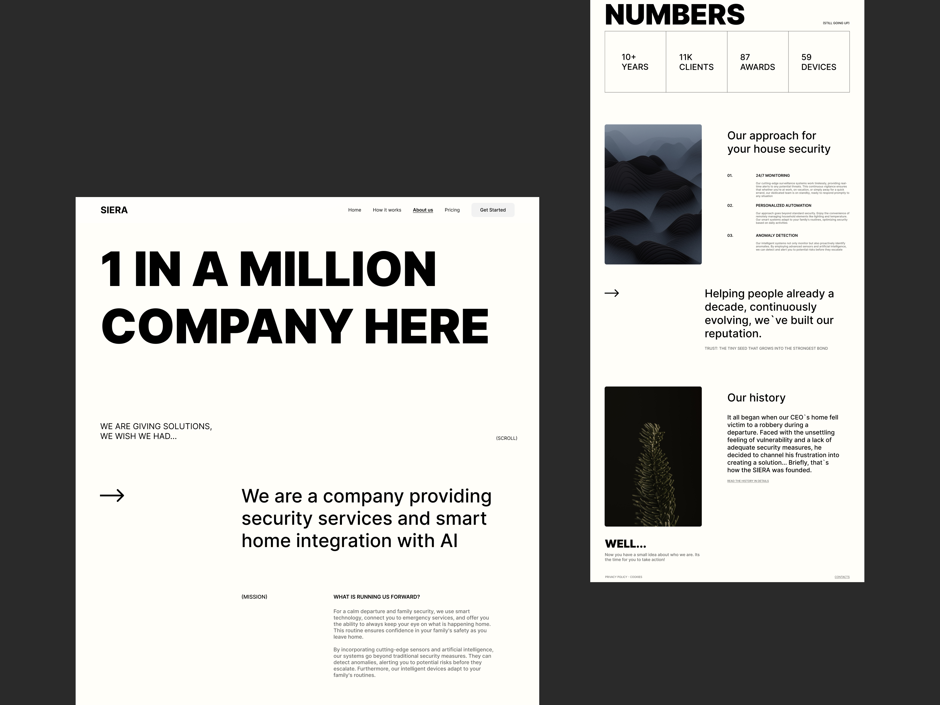 SIERA | About us about about us ai branding clean concept dailyui design figma landing landing page minimal minimalism responsive services typography ui uiux design website