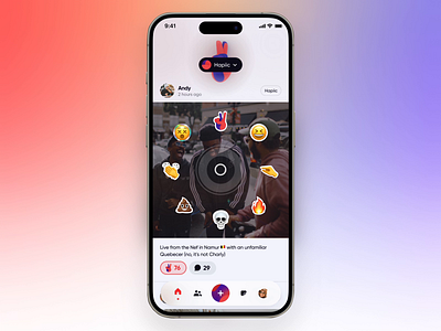Hapiic ✌️ Drop stickers on social app app app design design drop hapiic holographic interaction microinteraction mobile motion post react reaction social social media sticker stickers ui ux wheel