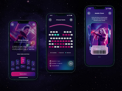 CINEMA TICKET BOOKING APPLICATION apps booking cinema futuristic design marvel mobile mobile apps ticket ui ux