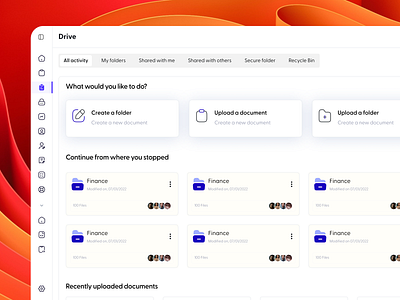 Flowmono Drive - Exploration dashboard document drive file flowmono folder google management purple storage upload