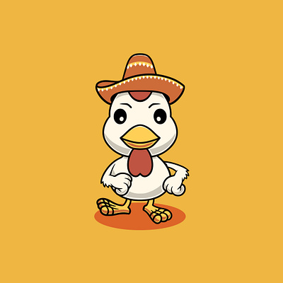 Cute chicken with sombrero hat cartoon illustration chick