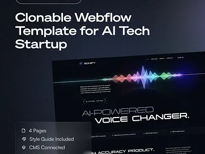 Free Webflow Clonable Template for AI Tech Startup ai artificial inteligence chatgpt dark sound template ui voice changer webflow