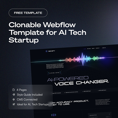 Free Webflow Clonable Template for AI Tech Startup ai artificial inteligence chatgpt dark sound template ui voice changer webflow