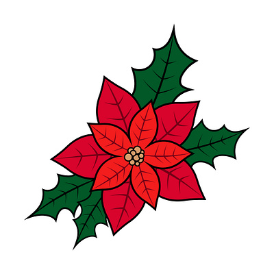 Vector Christmas poinsettia with an outline orange year