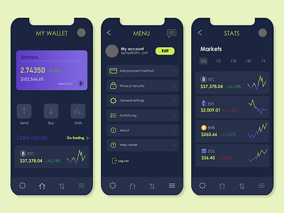 Crypto walet UI design app design graphic design ui vector