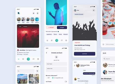 Baesh mobile app-Any plans for tomorrow? chat conversation feed filter friendship gathering hiking inspiration mobile app parties search page ui ux