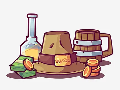 Hat, Coins, Cash, Beer, Wood Glass app branding design graphic design illustration logo ui ux vector