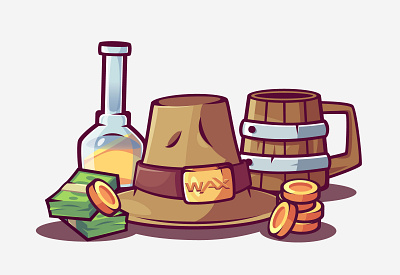 Hat, Coins, Cash, Beer, Wood Glass app branding design graphic design illustration logo ui ux vector