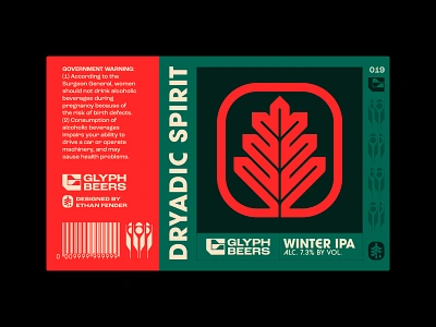 Glyph beer 19 ale beer beer label druid dryad emblem fantasy forest icon illustration ipa leaf logo nature oak pinecone seed sigil symbol winter ipa