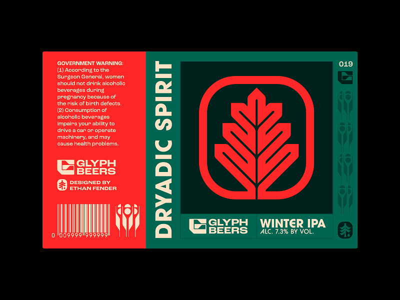 Glyph beer 19 ale beer beer label druid dryad emblem fantasy forest icon illustration ipa leaf logo nature oak pinecone seed sigil symbol winter ipa