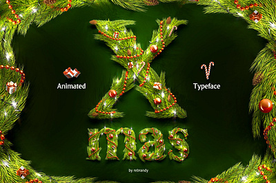 Christmas Animated Typeface animated branch calligraphic calligraphy capital letter creativity decor design illuminated lamp letter lettering mock new year pattern spruce text tree typography up