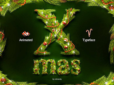 Christmas Animated Typeface animated branch calligraphic calligraphy capital letter creativity decor design illuminated lamp letter lettering mock new year pattern spruce text tree typography up