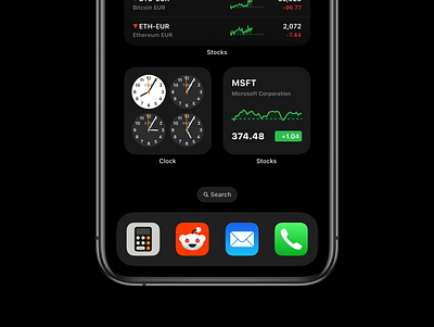 Apple Stocks widget concept app apple apple stocks black dark mode dark theme google ios microsoft mobile stack stocks swipe tesla widget