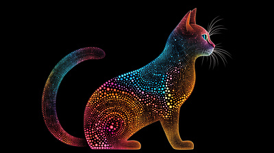 A cat with vibrant colorful dots 3d ai images cat colorful design graphic design illustration midjourney ui ux vibrant wallpaper