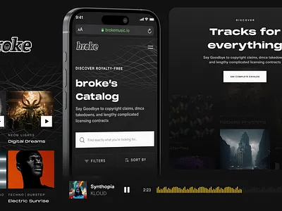 2023 Work Recap - Music cards catalog dark mode dark theme minimalist music playbar sound waves tracks ui ux