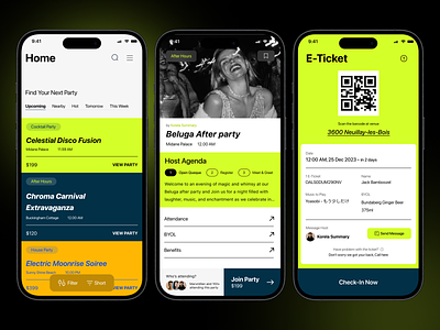 Event Party Web App app event eventbrite mobile neon online booking party typography ui