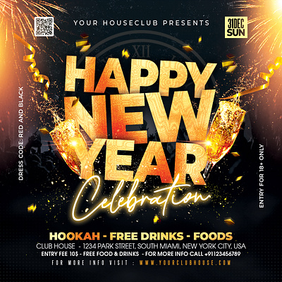 New Year's Eve Flyer club club flyer club party event flyer flyer design flyer template happy new year happy new year 2024 holiday instagram logo new year new year 2024 new year gift new year party new years eve nye 2024 nye party social media post