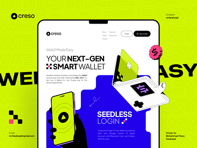 Creso - Web3 Landing Page🔥 banking btc crypto design exchange finance fintech header landing site smart smart wallet trend ui uidesign uiux wallet web web3 website