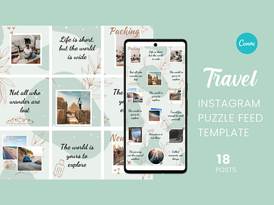 Travel Instagram Puzzle Feed Canva Template - 18 Posts aesthetic branding canva canva template canva templates design feed graphic design insta instagram instagram design instagram feed instagram puzzle post post design posts template travel travel feed travel posts