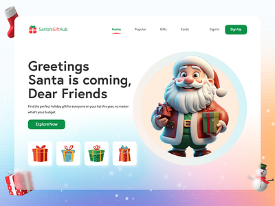 Santa's Gift Hub Christmas/New Year - Web/Hero Banner Concept 🔥 christmas design design app dribbble post gifts hero herobanner homepage landingpage minimal newyear offer santa suprise trending ui web web design website winter