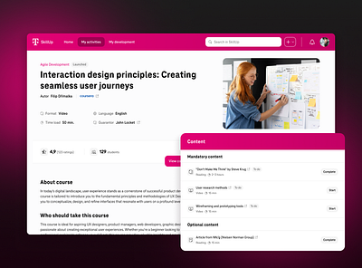 SkillUp | Learning course platform for Telekom employees app design course app courses education learning app platform telecom ui design
