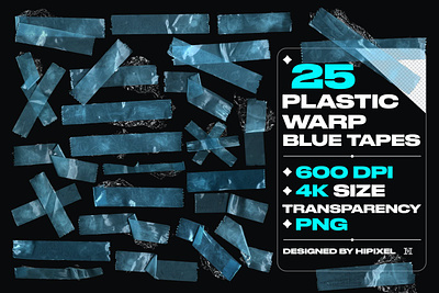 25 Plastic Warp Blue Tapes adhesive alpha blue bluetape glue grunge mockup overaly plastic png tape texture textures torn transparent warp washi