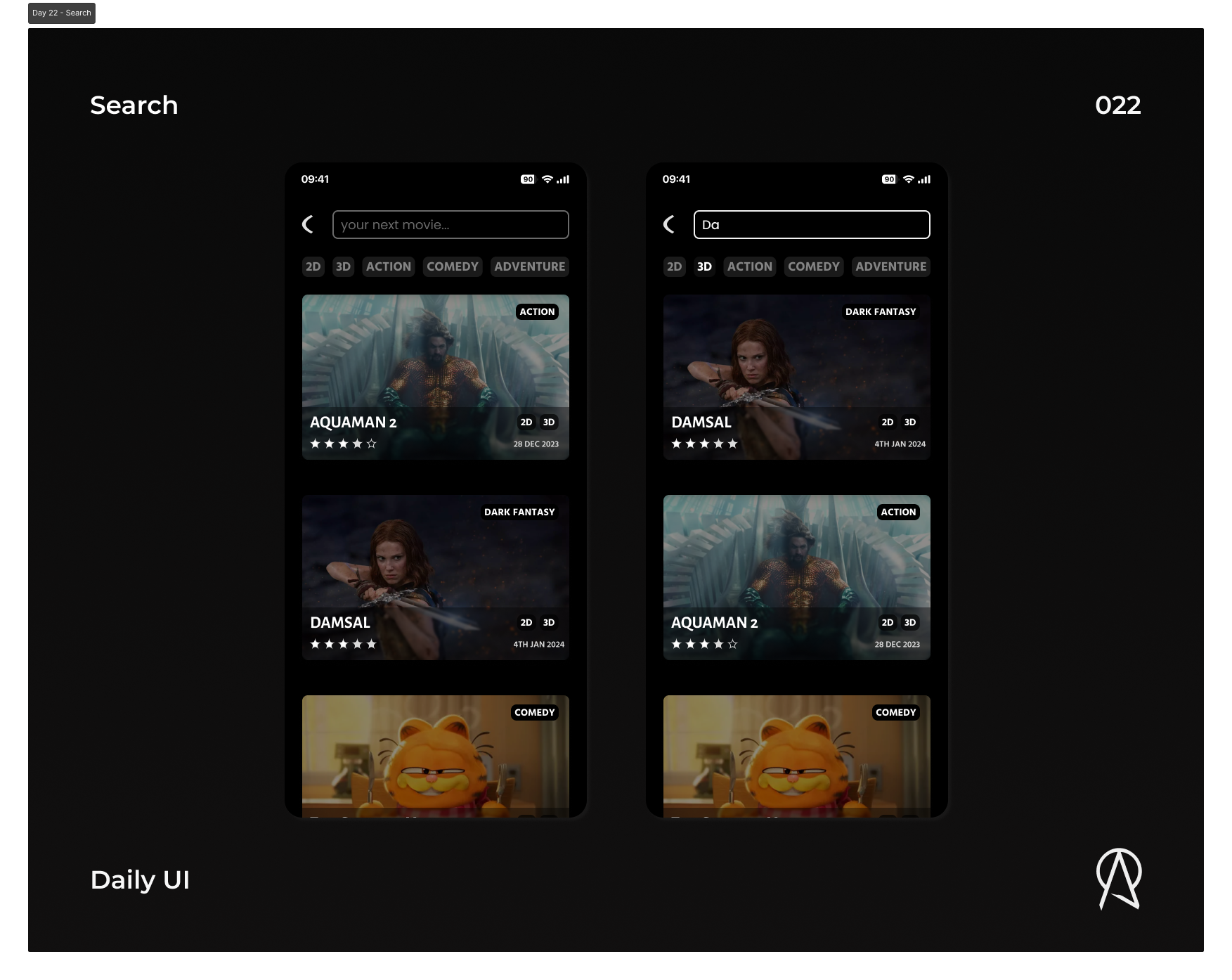 Daily UI - Search Bar android app booking app branding cinema dark design filters illustration ios logo minimal movies search search ui typogaphy ui ui design user experience design uxdesign