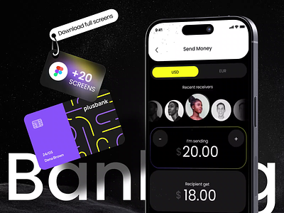 Plus Bank Application ( 🛍️ Download full screens) app application banking crypto dark design figma finance minimal money ui ux web