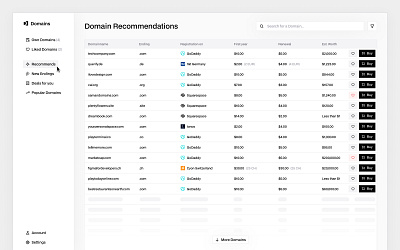 Domainlist Dashboard dashboard design domain minimal overview table ui ux web