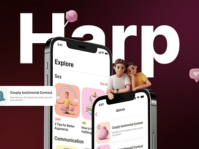 Harp – Relationship&Couples App animation app branding communication connection couples family friends intimacy love mobile partner quizz relationship sex ui