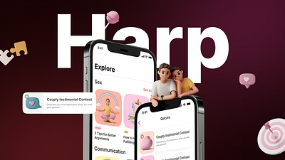 Harp – Relationship&Couples App animation app branding communication connection couples family friends intimacy love mobile partner quizz relationship sex ui