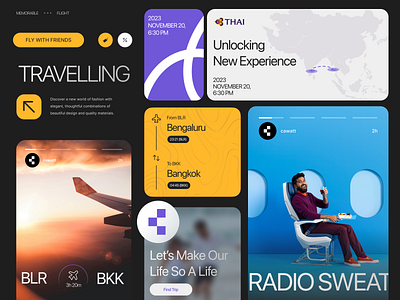 Travel UI Cards app branding dashboard design flight illustration minimal plane thai travel ui