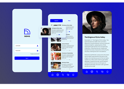 News App UI UX app artikel blue desing news theme topic ui ux