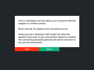 Warning dialog api confirm deny developer tools dialog modal warning