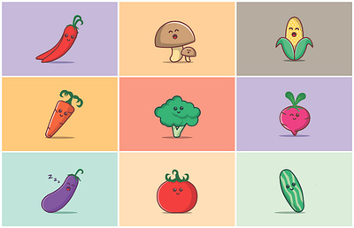 Collection set of Cute Vegetables icons illustration awesome branding cartoon character cute design emoji expression icon illustration lifestyle logo mascot set vegetable