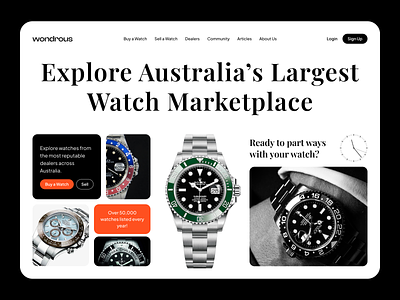 Watch Marketplace Landing Page bold buy landing page luxury marketplace modern product rolex site ui ui design user interface user research ux ux design ux research watch web web design website