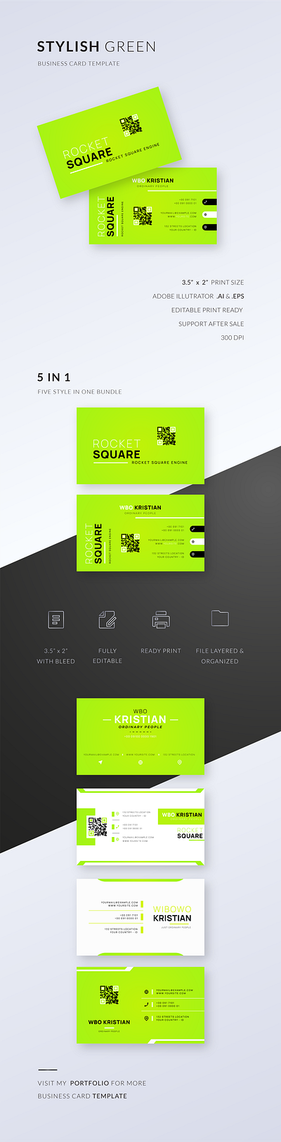 STYLISH GREEN BUSINESS CARD TEMPLATE beauty branding business business card card clean design design editable elegant gradient green icon logo modern professional qr code stylish template vector yough