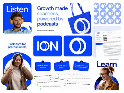 ION Podcast App: Bento Branding audio branding graphic design ion logo merch mobile app saas ui uiux ux web app