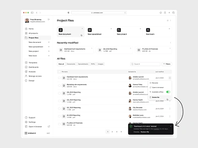 Project files — Untitled UI figma file management menu minimal minimalism nav navigation notification product design project files sidenav table ui design user interface